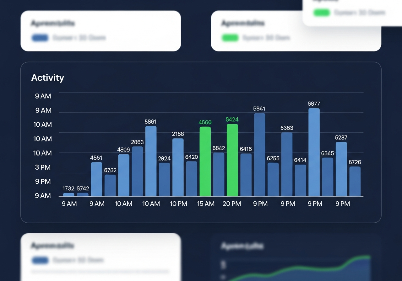 Hourly store conversion rate dashboard showing bars of varying height across a full trading day - IDEOtics retail analytics